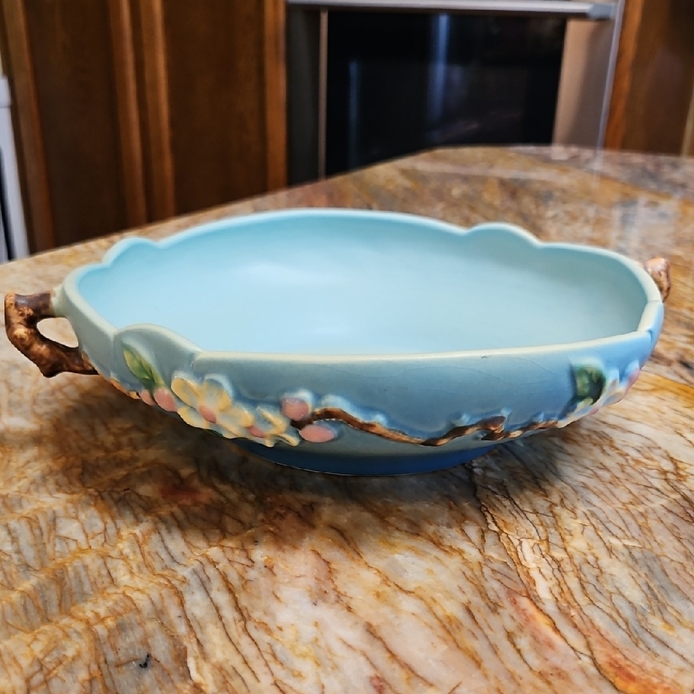 ROSEVILLE Vintage Pottery Apple Blossom Console Bowl #328-8"